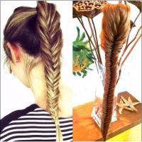 手工鱼骨编麻花辫子马尾假发女假马尾拉绳扣式发包时尚长马尾发片 抓夹款[自然黑]