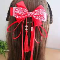 蝴蝶结汉服超仙女童古风发饰公主彩虹蝴蝶头花中国风儿童头饰夹子 A款红色一个