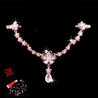 [多款可选]儿童皇冠头饰公主链额头链演出拉丁舞饰品水钻眉心坠 粉红色 五叶花单链