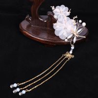 古风发簪步摇汉服头饰婉月超仙气流苏古代装发饰木簪子少女配饰品 金色白花流苏一个