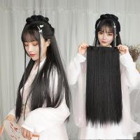 UV型假发女长直发一片式接发片无痕垫发隐形蓬松卷古装汉服半头套 黑色 直发[五夹接发片]50cm