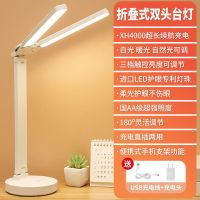 双头台灯护眼防近视学习灯充插两用强光学生宿舍卧室床头灯阅读灯 白色(三档调光调色) 单头[USB插电款]+线
