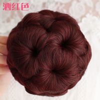 假发女发包抓夹九朵花盘发器花苞头全丸子头卷发包盘头花苞假发圈 酒红色