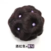 升级版九朵花带钻抓夹花苞头假发丸子头发夹逼真自然发包盘发器 酒红色+紫钻