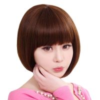 假发女短发直发齐刘海BOBO头韩国整顶头套逼真自然高温丝套 自然黑
