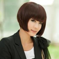 新品女包修脸短士时尚女生波波帅气蓬松整顶假发套花仿真直发 板栗色+4件套