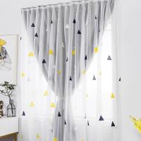 免打孔魔术贴自粘遮光窗帘简易窗纱帘飘窗卧室出租房批发特价清仓 灰色星星三角形布纱一体 宽0.75*高1.5米 一整片
