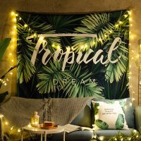 潮牌ins挂布背景布壁挂北欧风格简约主播拍照卧室客厅装饰墙布浮 芭蕉叶 宽1米x高0.7米送工具包不送灯