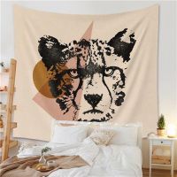 复古莫兰迪背景布大挂布装饰老虎猫墙布墙壁装饰床头宿舍桌布ins 豹子头 特价1*0.7米+安装包