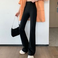 春秋鲨鱼皮打底裤女外穿高腰收腹芭比裤微喇叭阔腿休闲长裤子显瘦 黑色 M 建议80-110斤