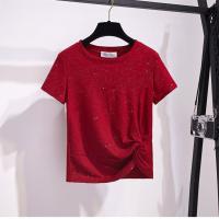 单件/套装垂感阔腿长裤少女夏季新款百搭短款短袖T恤休闲两件套女 单件红色上衣 S