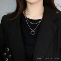 NANYING小众设计ins冷淡风双层像素桃心项链马赛克爱心 短款链长约40+5cm 钛钢不掉色