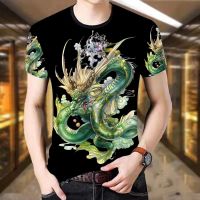 夏季新款男士短袖t血男休闲修身印花短袖男潮中青年中国风衣服男 短袖T恤 青龙(优质版) L 80斤-120斤