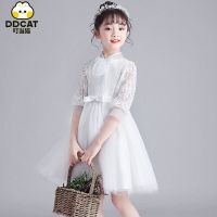 叮当猫女童连衣裙2021新款儿童公主裙白色网纱礼服裙童裙子蓬蓬裙 白色 110