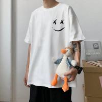 2021夏季男士T恤短袖潮牌情侣ing体恤港风宽松版学生百搭半袖上衣 笑脸 白色 [高质量] S