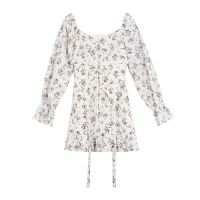 DREAM SEVEN77 长袖碎花裙女2021春夏新款设计感荷叶边法式连衣裙 杏底粉花/长袖款 S 80-95