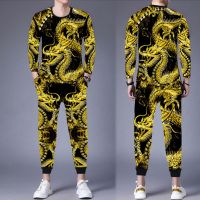 中国风男装两件套3D印花潮流时尚帅气搭配套装中国龙社会精神小伙 A14套装龙的传人 M 请参照尺码表