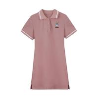 DREAM SEVEN77 短袖小熊连衣裙女2021年春夏新款polo领显瘦短裙子 粉色 S