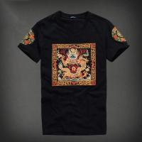 夏季中国风男装官服龙袍半袖民族龙印花上衣 短袖t恤社会精神小伙 黑色[印花款] S (75-85斤)