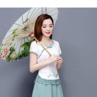 单/套装 大码女装2021胖mm中国风妈妈汉服改良旗袍连衣裙中年裙子 白色上衣 单上衣 M 建议85-105斤