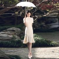 新款改良版连衣裙年轻款少女2021年日常可穿时尚中国风复古旗袍女 香槟色 S