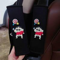 女性汽车用品卡通通用安全带护肩带套可爱秋冬毛绒车载创意内装饰 [蜡笔棒糖]毛绒黑护肩一对