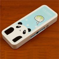 时尚大容量手提三层密码锁文具盒学生卡通男女多功能文具盒笔袋 蓝色熊猫[带密码]