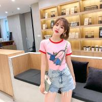 短袖T恤女2019新款韩版学生高腰短款ins超火的小飞象洋气上衣夏潮 粉色小飞象 S