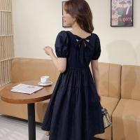 大码女装胖妹妹mm气质复古方领连衣裙夏装新款遮肉显瘦小黑裙 经典黑 M [90-110斤]