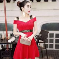 性感吊带连衣裙低胸漏肩修身显瘦桑拿按摩店技师服夜店小姐公主裙 红色 S 75-85斤