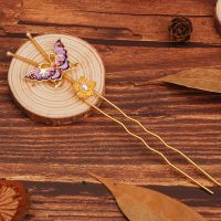 古风弹簧关节灵动触须仿烧蓝蝴蝶发钗对钗颤枝发簪子汉服头饰发饰 蝶空-紫a