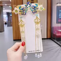 儿童发卡头饰小女孩古风仙气流苏发夹发饰小女孩后脑勺鸭嘴夹卡子 蓝色孔雀对夹金色