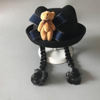 儿童春秋冬帽子长假发帽124岁女宝宝帽子小孩羊毛呢礼帽盆帽辫子 黑色小熊 约1-3岁帽围52cm