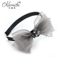 水钻头箍发饰韩国蝴蝶结发箍宽边带齿防滑短发刘海发卡日韩版头饰 灰色 带钻