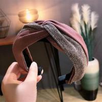 2020新款韩国简约头饰韩版布艺撞色拼接交叉宽边发箍头箍压发女士 豆沙