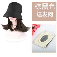 渔夫帽子假发一体女春夏时尚高温丝锁骨长发带帽女士假发全头套 x.渔夫帽-棕黑色