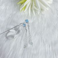 复古简约发簪盘发簪子复古金属发钗流苏现代创意结婚季送女生礼物 双莲蓝