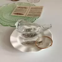 韩国ins风琥珀色小鸟玻璃耳环戒指首饰收纳罐子摆件房间装饰盒子 透明色