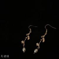 韩风气质小姐姐树叶珍珠花朵耳环耳钩长款耳夹圆脸显瘦无耳洞耳饰 耳钩