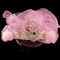 儿童小女孩发光FA饰公主头纱皇冠花环长款披纱冰雪奇缘苏菲亚同款 粉色 苏菲亚同款