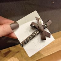 发饰女皮质蝴蝶结发夹水钻重工刘海碎发夹优雅气质后脑勺尾夹新款 咖色(鸭嘴夹)