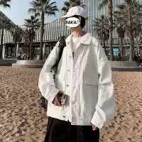 外套男士百搭春秋季上衣服潮流韩版2021新款ins港风痞帅男装夹克 白色 C57# M 95-110斤