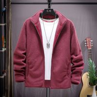南极人男士外套春秋款加厚摇粒绒中青年立领开衫抓绒衣夹克衫男装 2021酒红色 特价款 M 体重建议90-115斤