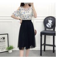 网纱半身裙中长款2021新款四季可穿腰显瘦韩版A字仙女百褶大摆裙 黑色[裙长65厘米 约膝盖下] S 建议75-90斤