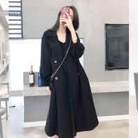 2020秋装新款大码女英伦风黑色宽松胖妹妹中长款洋气减龄风衣外套 黑色 M