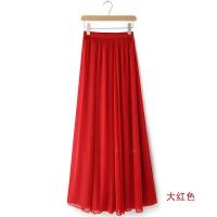 高腰显瘦雪纺长裙子春夏季跳舞半身裙中长款仙女纱裙大码女半裙夏 大红色(1306/双层有内衬) 裙长80cm 适合身高14