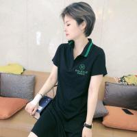 2021夏季新款欧洲站欧货女装宽松Polo领连衣裙女短袖休闲中长裙潮 2578黑色 M(90-110斤)