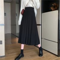2021高腰垂坠感中长款a字裙女秋季新款百搭时尚遮胯显瘦半身裙 黑色 S 100斤以下
