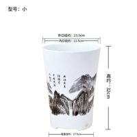 仿陶瓷高筒圆型家用室内塑料树脂透气大型绿植盆栽客厅加厚大花盆 山水盆塑料花盆[白色小号]