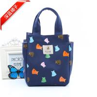 布艺便当包饭盒包韩日加厚帆布饭盒袋休闲妈咪手提包女小拎布包袋 深蓝裙子